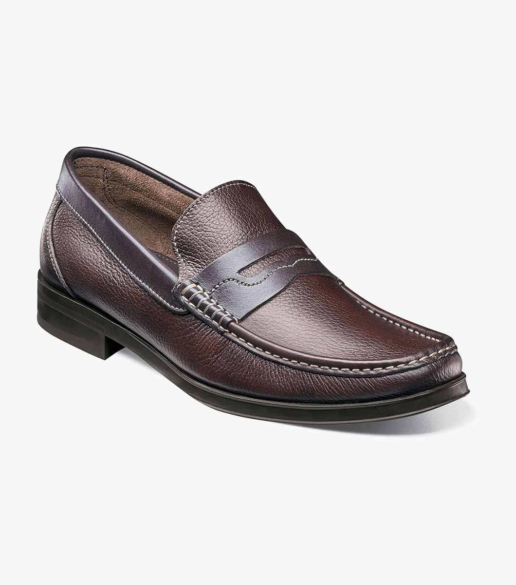 Men’s Dress Shoes | Brown Tumbled Moc Toe Penny Loafer | Florsheim ...