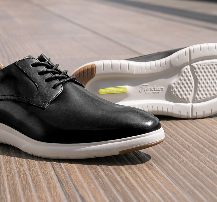 Shop Florsheim Comfortech featuring the Dash Plain Toe Oxford in black.