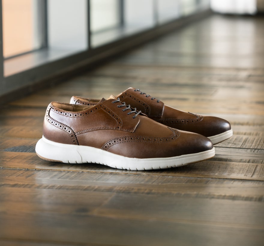 Shop Florsheim hybrids featuring the Dash Wingtip Oxford in cognac.