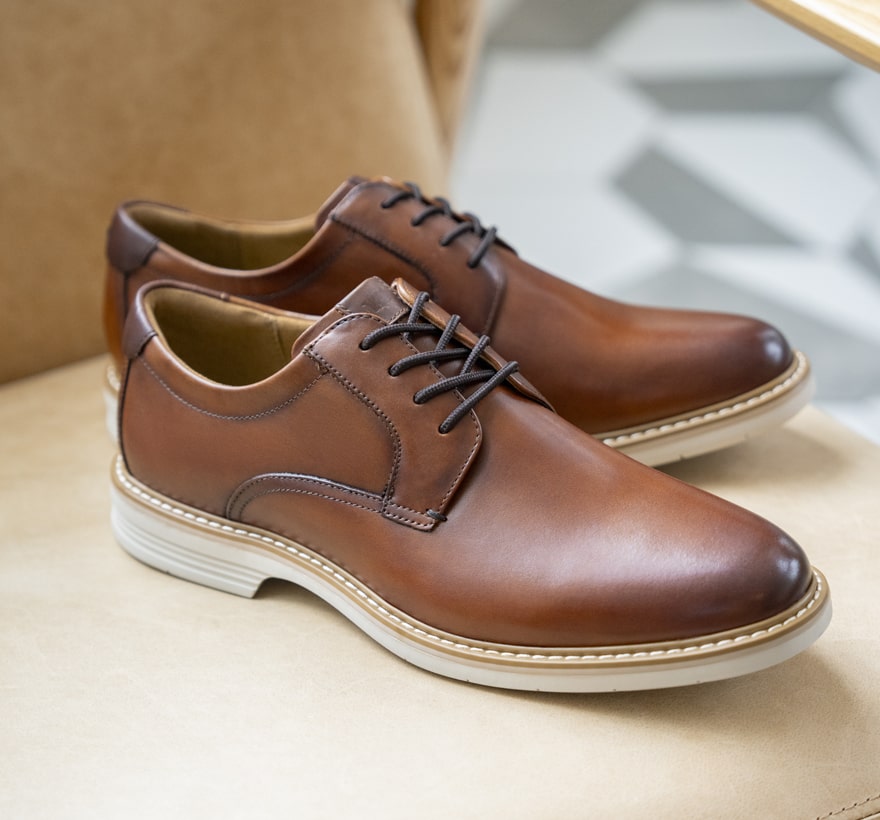 Image featured the Norwalk plain toe oxford in cognac.