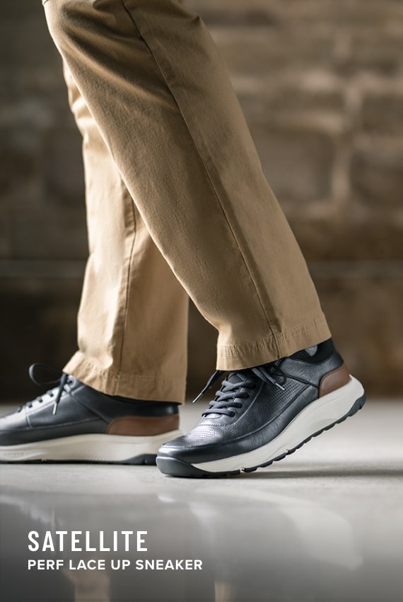 Florsheim Top Sellers category. Image features the Satellite Perf sneaker in black.