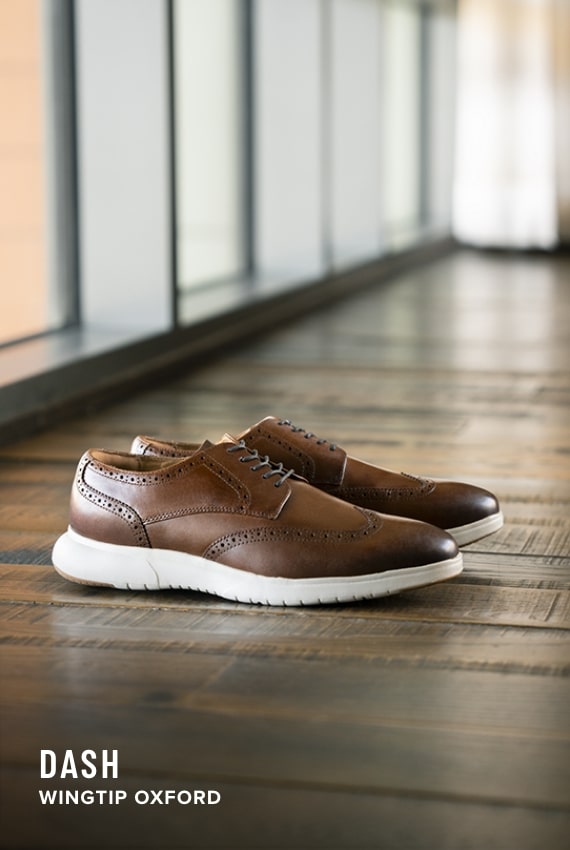 Hybrid Styles Image features the Dash Wingtip in cognac.