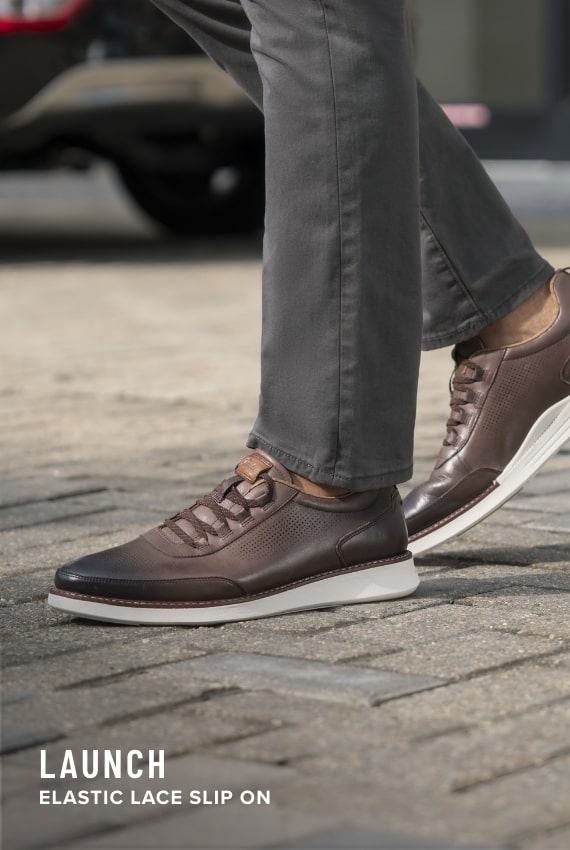 Launch Collection Image features the Launch Elastic slip on sneaker in brown.