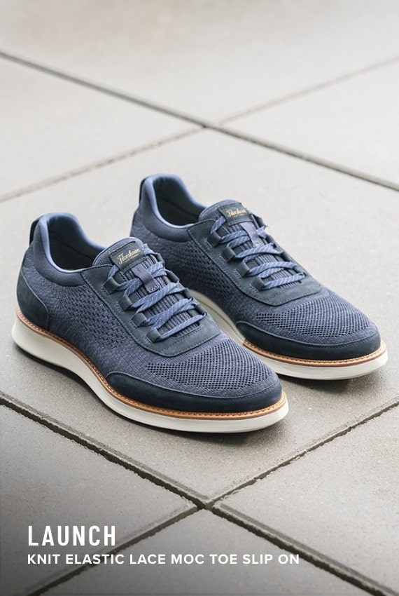 Men's Newest Shoes category. Image features the Launch Knit in navy. 