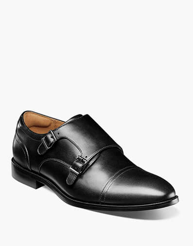 Rucci Cap Toe Double Monk Strap in Black Smooth for $180.00 dollars.