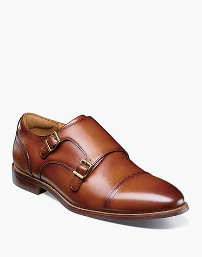 Rucci Cap Toe Double Monk Strap in Cognac for $180.00 dollars.