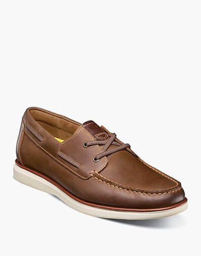 Tropics Elastic Lace Moc Toe Boat Shoe in Brown CH for $160.00 dollars.