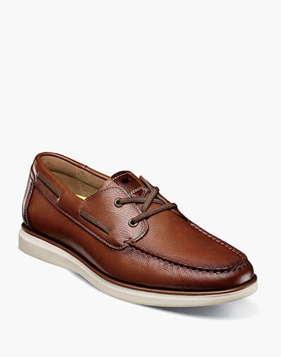 Tropics Elastic Lace Moc Toe Boat Shoe in Cognac for $160.00 dollars.