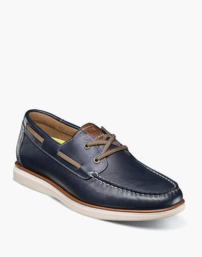 Tropics Elastic Lace Moc Toe Boat Shoe in Navy for $160.00 dollars.