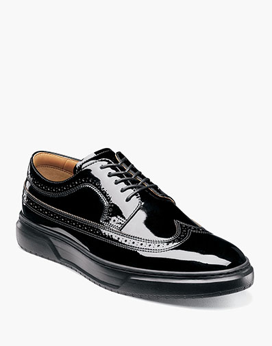 Premier Wingtip Lace Up Sneaker in Black Patent for $170.00 dollars.