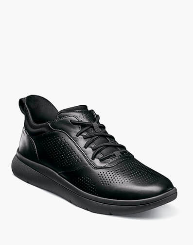 Fleet Perf Toe Elastic Lace Sneaker in Black Smooth for $160.00 dollars.