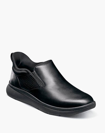 Fleet Plain Toe Slip On Sneaker in Black Smooth for $160.00 dollars.